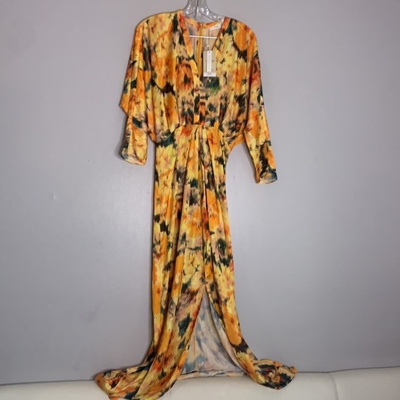 MANGO Flower Patterns Casual Flared V-Neck Long Sleeves Long maxi dress size 2 - Picture 2 of 11